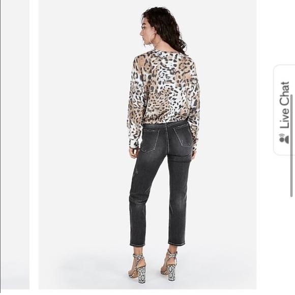 Express tiger print crew neck crop pullover sweater drawstring tie small - Picture 3 of 3